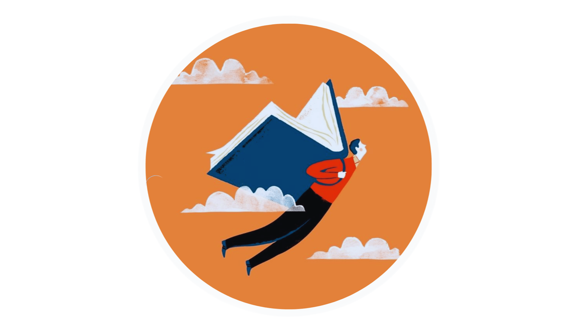 ilustração de uma pessoa usando um livro como asa